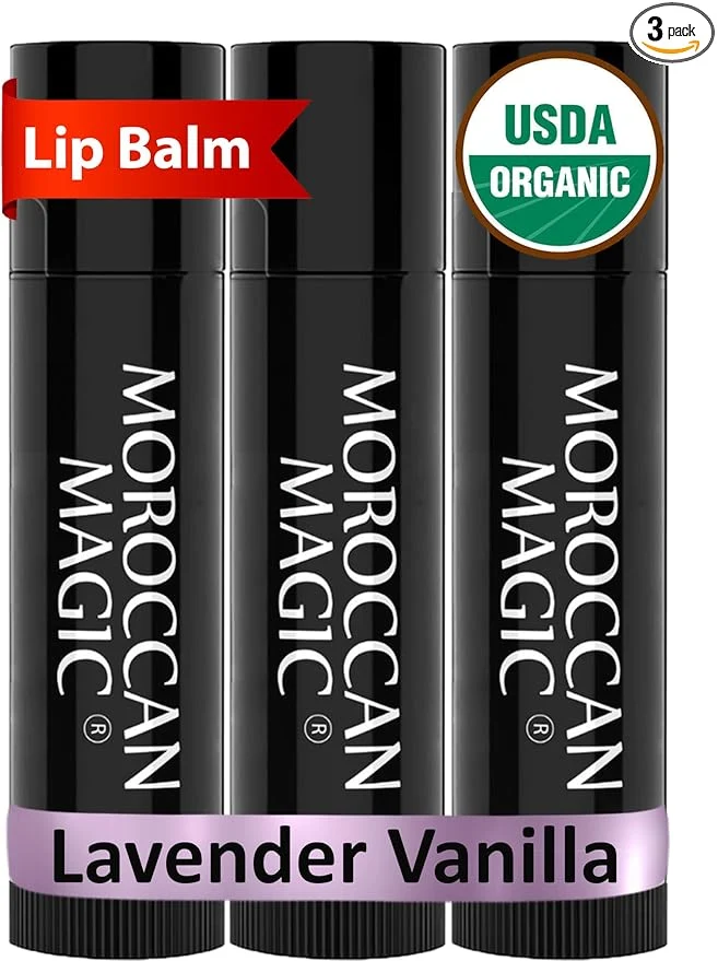 Convenient Moroccan Organic Lavender Vanilla Lip Balm 3 Pack Ultra-Hydrating Argan Premium
