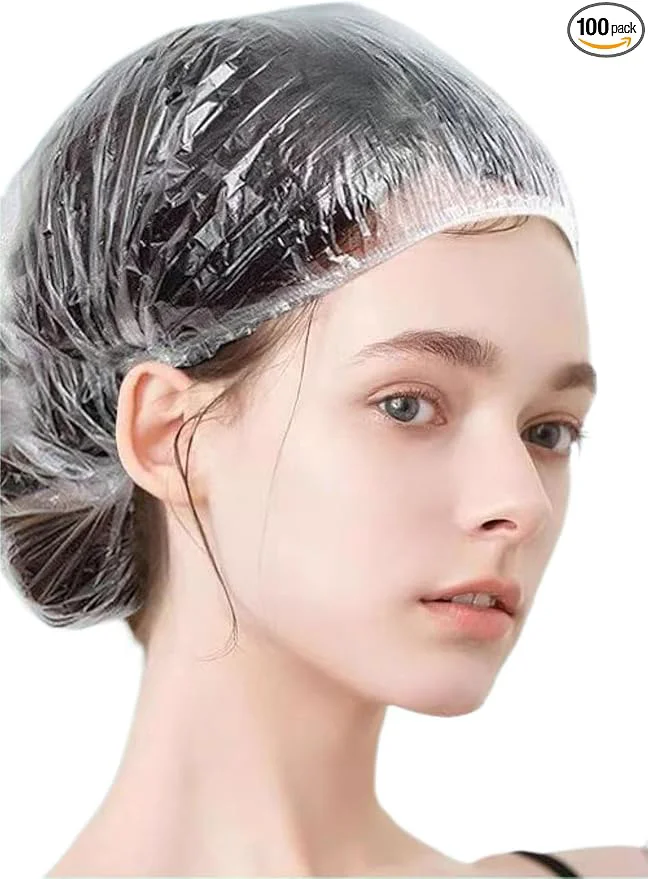 Effective 100 PCS Disposable Shower Caps Plastic Clear Hair Cap Elastic Waterproof Hair Modern