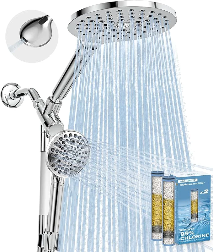 Certified MakeFit Dual Filtered Rain Shower Head Combo Handheld Shower Head Organic