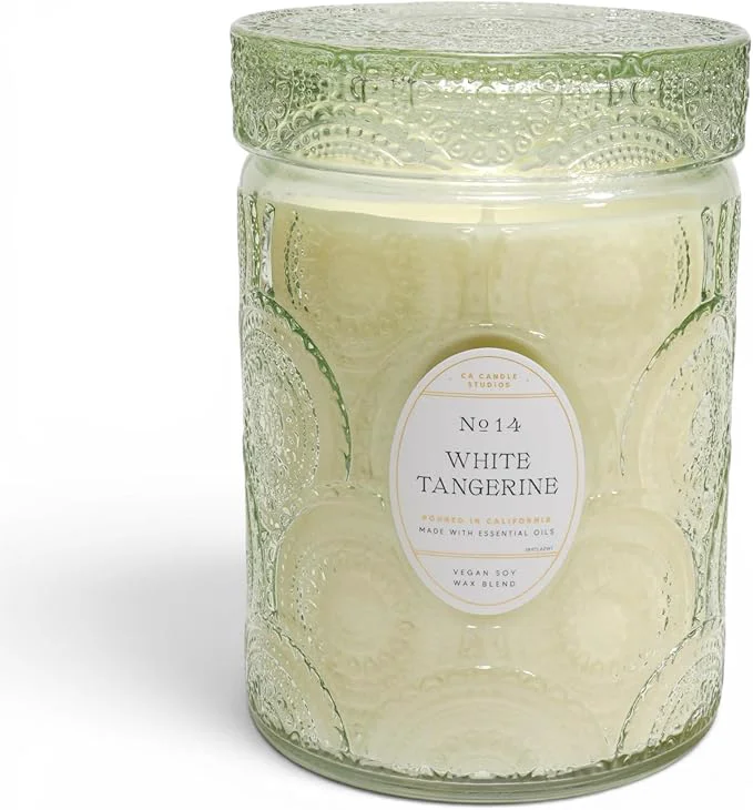 Secure LEOBEN CO – White Tangerine Scented Candle – 18oz Heirloom Collection – 80 hr Functional