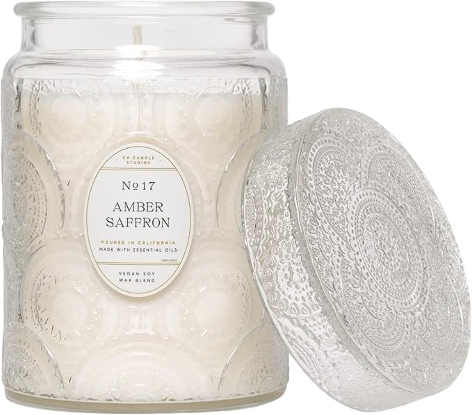 Minimalist LEOBEN CO – Amber Saffron Scented Candle – 18oz Heirloom Collection Design – Healthy