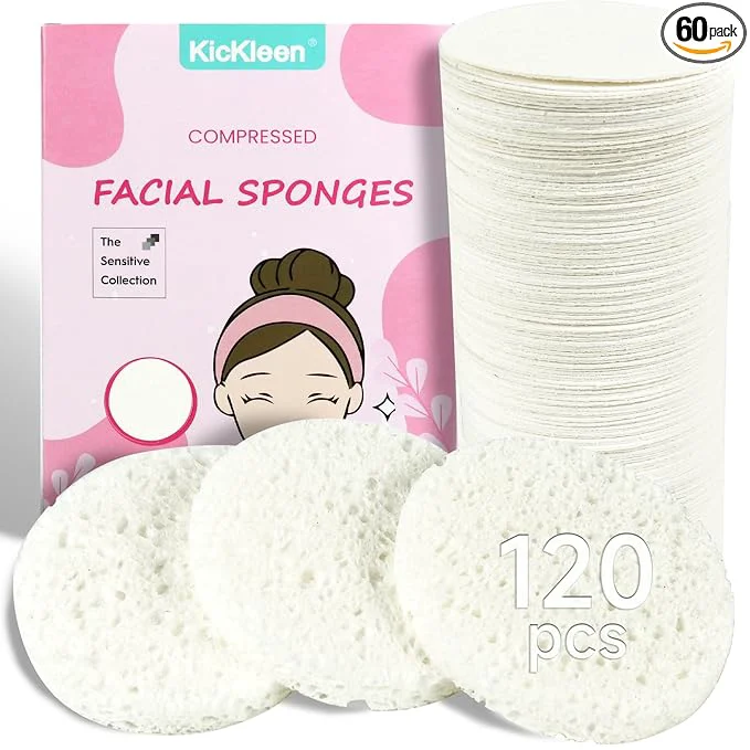Safe 120-Count Compressed Facial Sponges Kickleen Natural Cellulose Cosmetic Spa Elegant