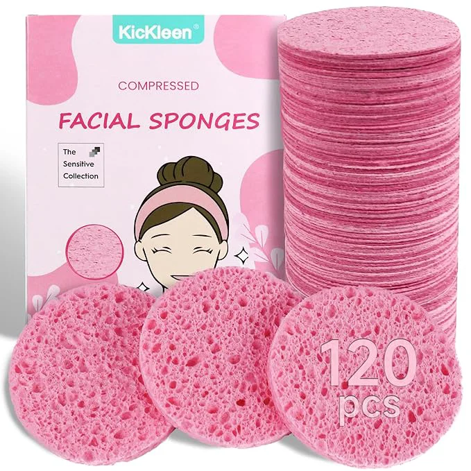 Fashionable 120-Count Compressed Facial Sponges Kickleen Natural Cellulose Cosmetic Recyclable