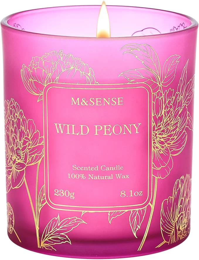 Next-Generation M SENSE Wild Peony Floral Natural Soy Scented Candle 7.8oz 42H Non-Toxic Long Modern