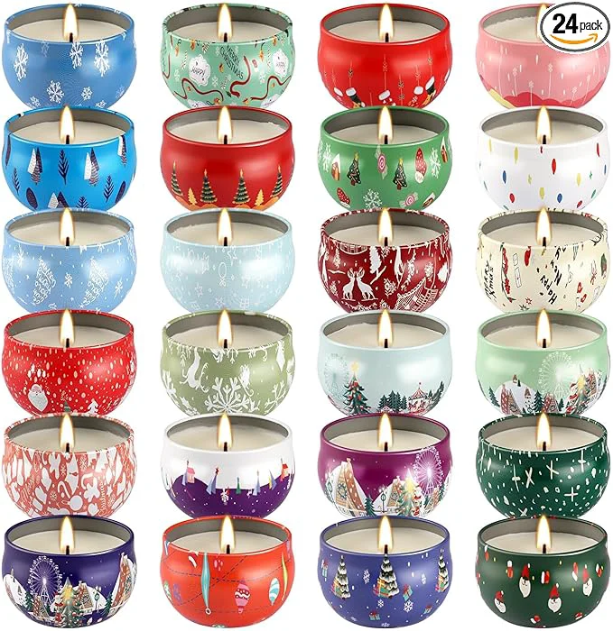 Fashionable 24 Packs Christmas Scented Candles Gift- Aromatherapy Candle-2.5oz Soy Wax-Long Practical