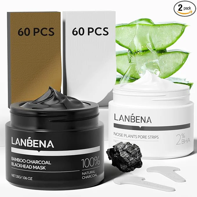 Professional LANBENA 2-Pack Pore Strips 2 Salicylic Acid BHA Nose Strips Bamboo Charcoal Stylish