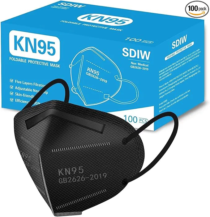Genuine 100PCS KN95 Black Face Masks 5 Layer Filter Efficiency≥95 Expertly Made