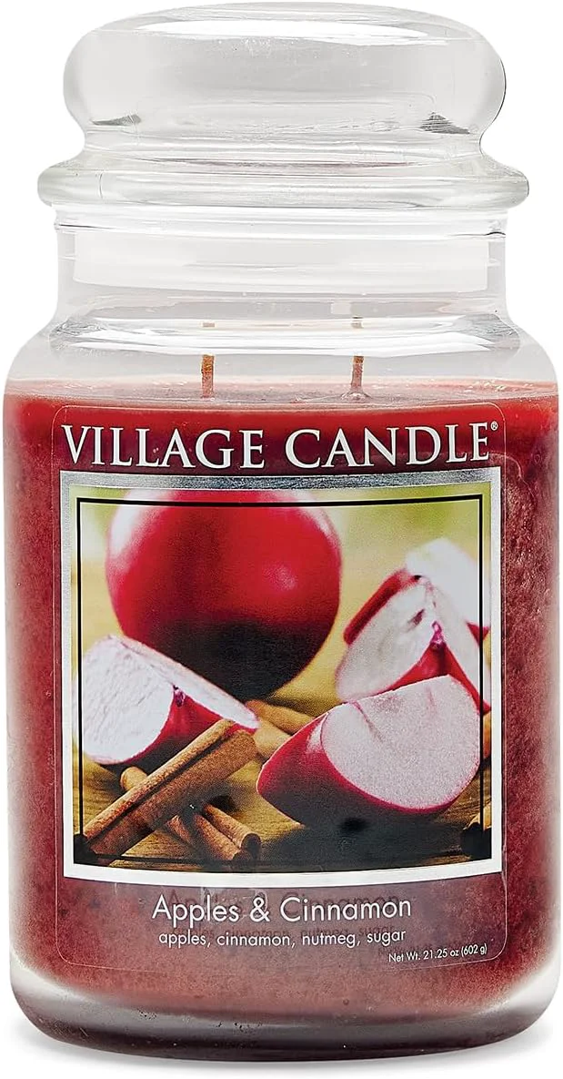 Recyclable Village Candle Apples Cinnamon Large Apothecary Jar Scented Candle 21.25 oz. Powerful