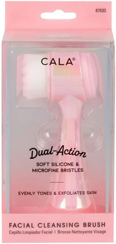 CALA Dual-Action Facial Cleansing Brush Iridescent Pink Soft Silicone and Elegant