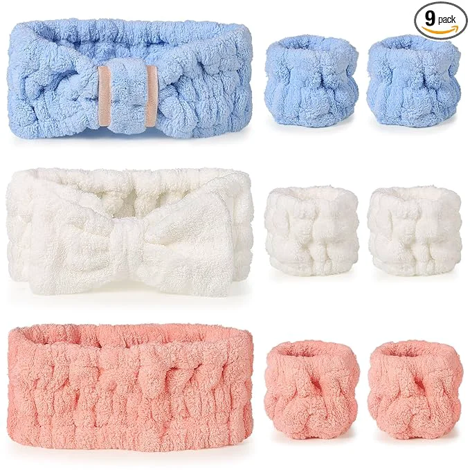 Outstanding DiyJibb 9 Pcs Spa Headband for Washing Face Skincare Headband and Wristband Set Easy-to-Use