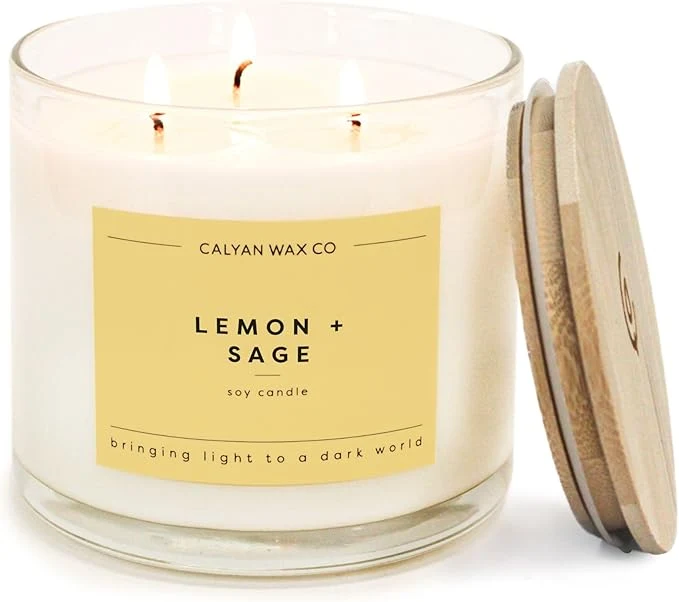 Soft Calyan Wax Co. Lemon Sage 3 Wick Scented Candle High-End