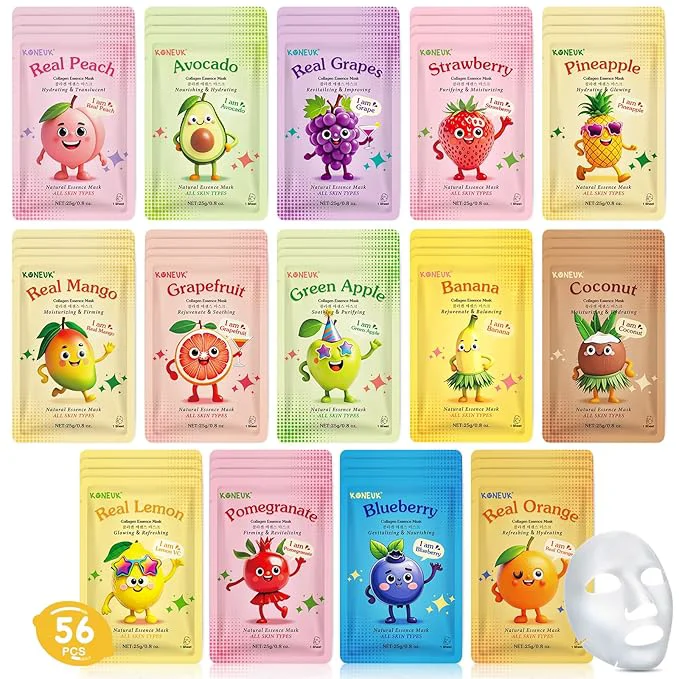 Comfortable 56 Pack Fruit Collagen Face Masks Skincare Certified