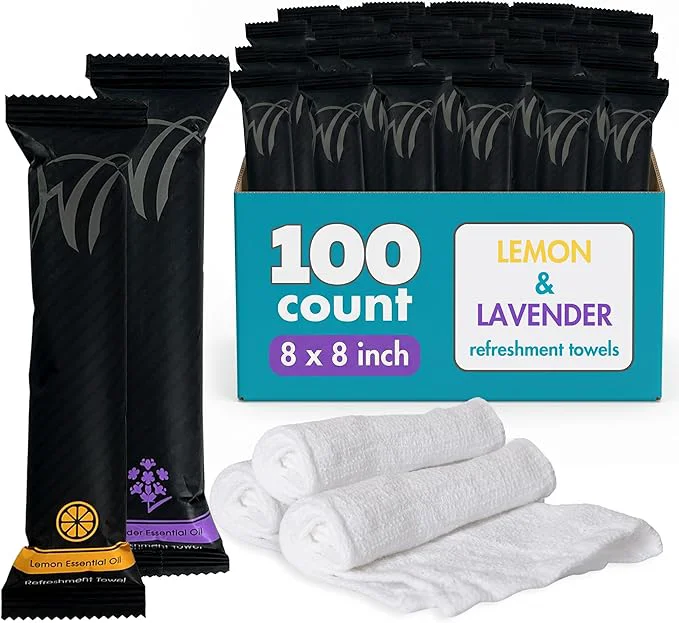 Unique White Towel Services 8 x 8 inch Moist Cotton Towel Individually Wrapped Solid