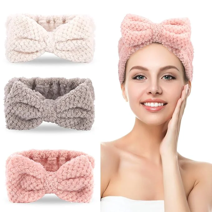 Stylish DOOBO 3 Pack Spa Headbands Microfiber Bowtie Headbands Convenient