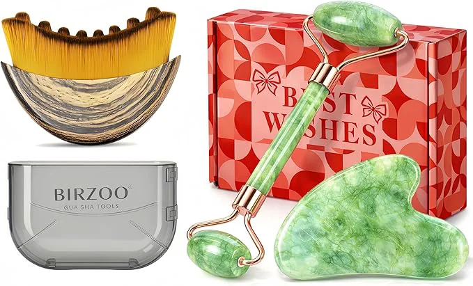Advanced Lymphatic Contour Face Brush Natural Jade Roller Set Outstanding