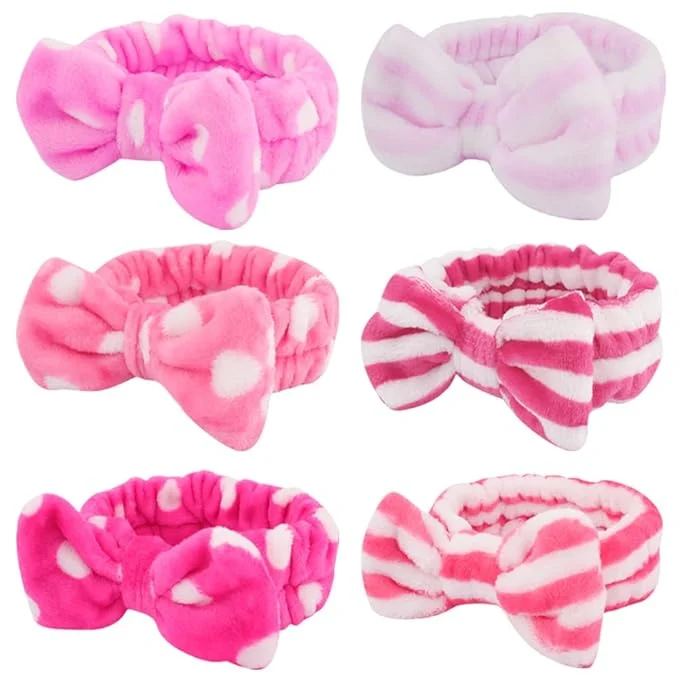 Relaxed WHAVEL 6 Pack Pink Spa Headband Makeup Soft Skincare Shower Headbands Fluffy Comfortable