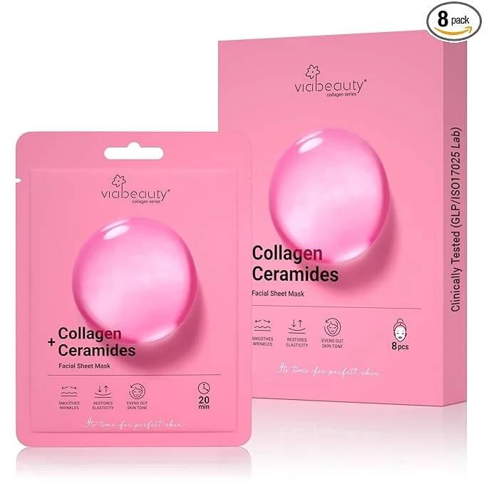 Premium Material VIABEAUTY 8 Pack of Collagen Face Mask Certified