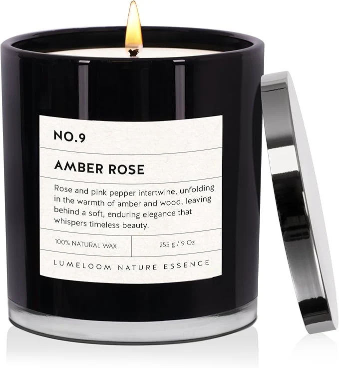 Artisan LUMELOOM Amber Rose Luxury Scented Candles 9oz Soy Wax Candles Reusable