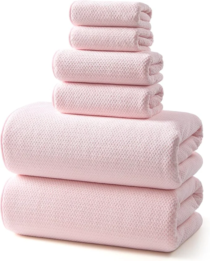 Exclusive REDKISS 6 Piece Pink Towel Set Extra Large Microfiber Bathroom Towels Set Powerful