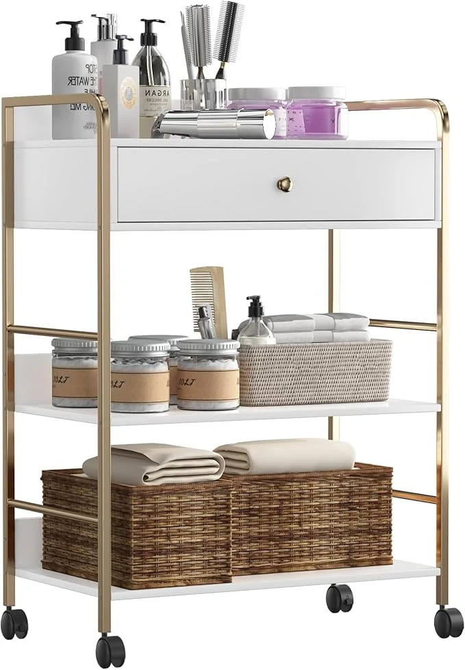 Safe Salon Rolling Trolley with Lockable Wheels Barber Cart Storage Drawer Shelf Comfortable