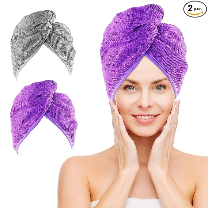 Effective NEXCOVER Hair Towel Microfiber 2 Pack Grey Purple 9.8 inch X 25.5 inch Hair Stylish