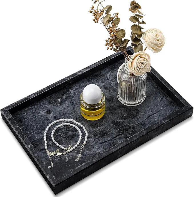 High-End Natural Marble Tray for Bathroom Kitchen and Desktop Rectangle Solid