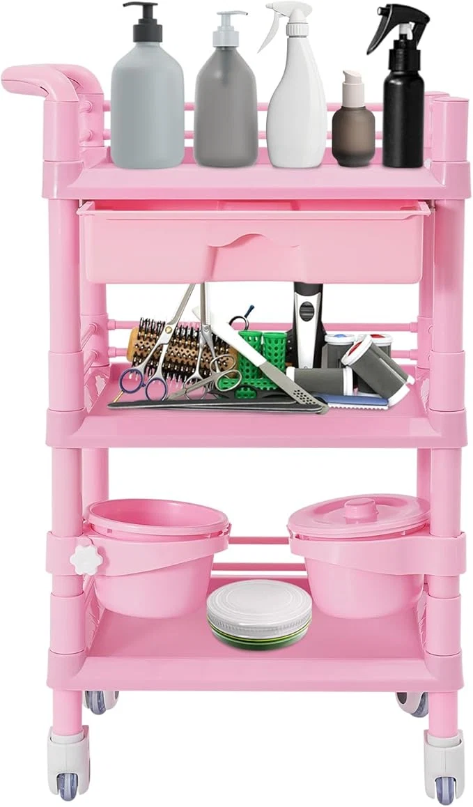 Secure Salon Storage Cart 3 Tier Rolling Beauty Organizer High-Performance