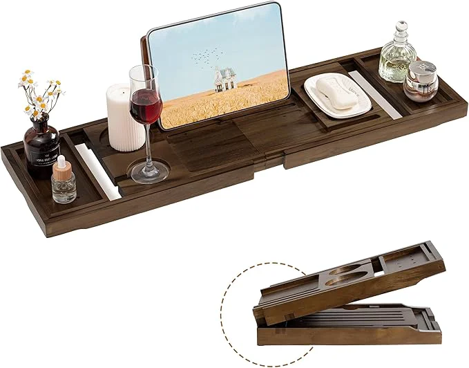 Prestigious Teak Bathtub Tray Wooden Tray Caddy Easy-to-Use