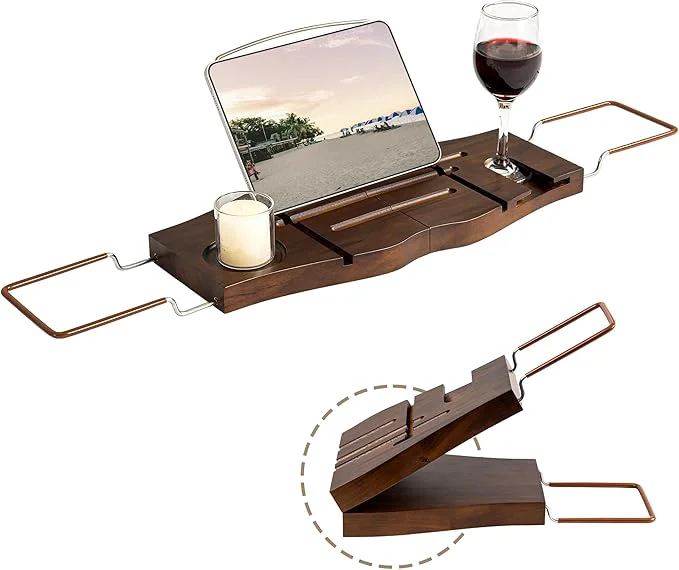 Original Design Teak Bathtub Tray Expandable Bathroom Tray Recyclable