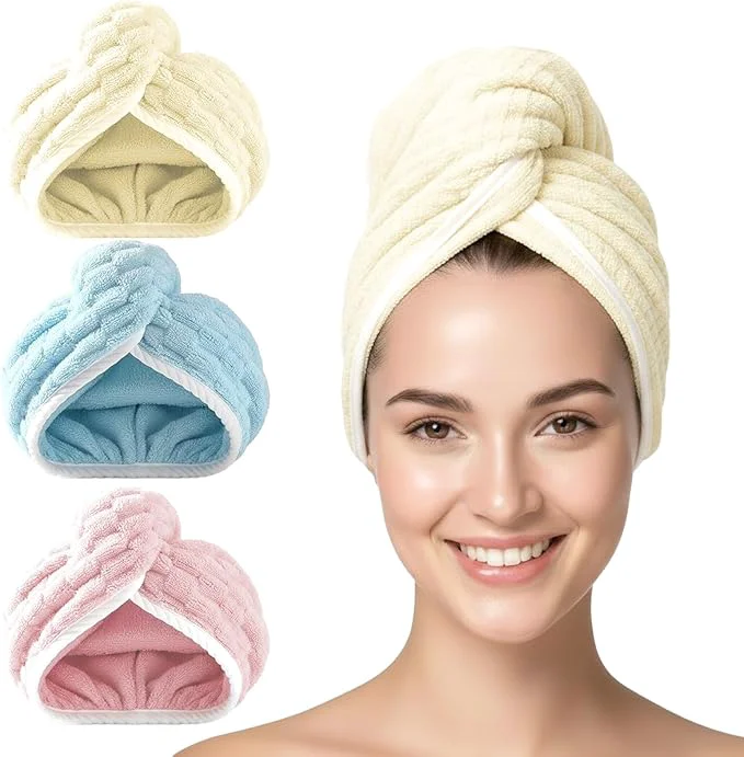 Reusable 3 Pack Microfiber Hair Towel Wrap Flexible