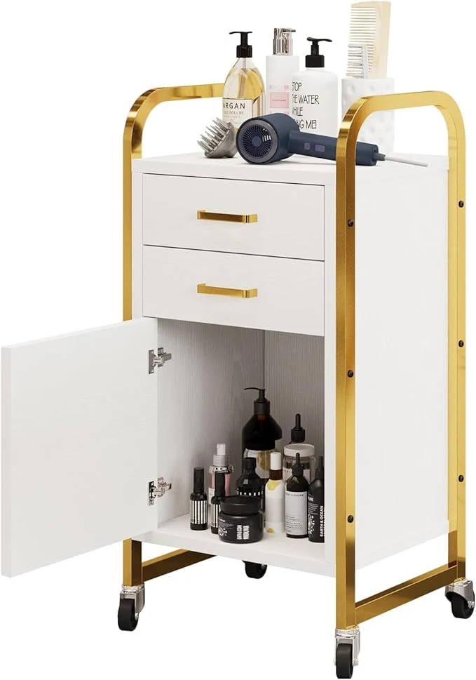 Innovative 4ever2buy White and Gold Salon Trolley Cart Lightweight