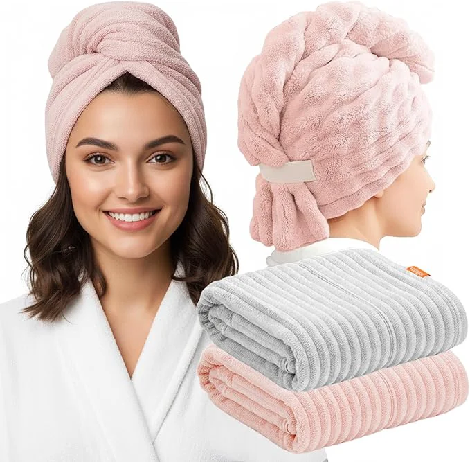 Comfortable 2-Pack Women's Microfiber Hair Towel Wrap 50 Faster Drying Ultra Trendy