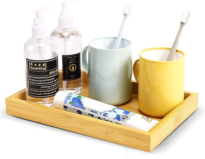 Refined Natural Bamboo Vanity Tray Sink Tray Smooth and Thick Wooden Tray Organic