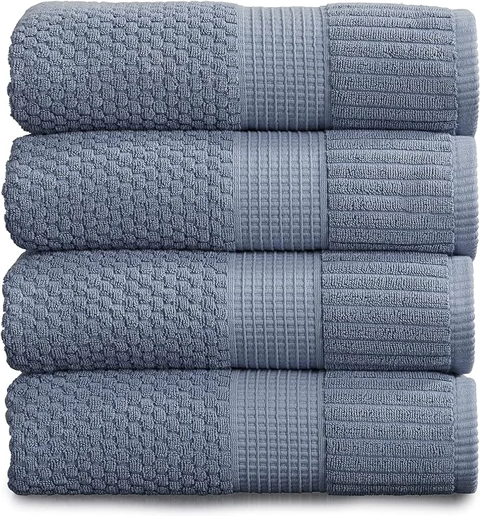 Lightweight NY Loft Cotton Bath Towel Set of 4 Blue Towels Oeko-TEX® Standard 100 Contemporary