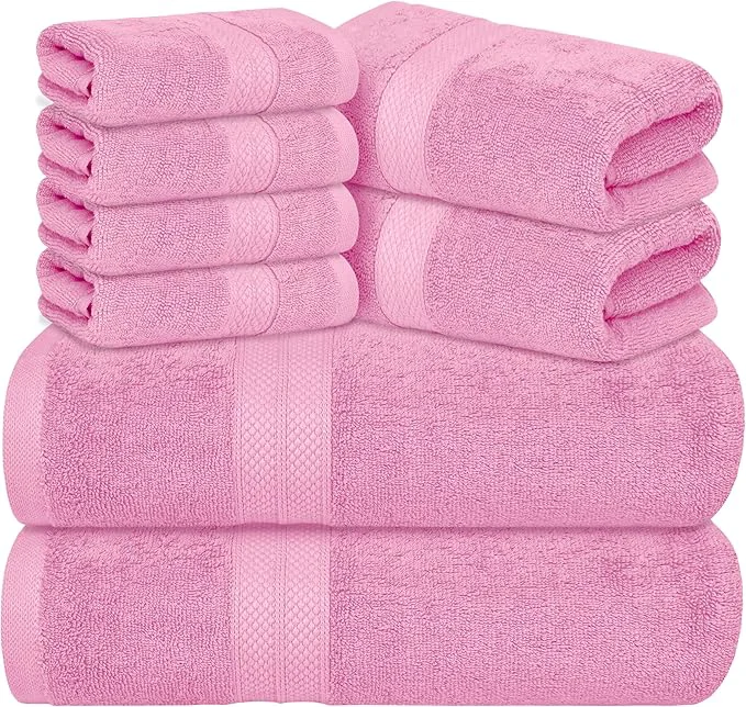 Optimized Avalon Towels Luxury 8 Piece Pink Towels Set 2 Bath Towels 2 Hand Towels and Detailed