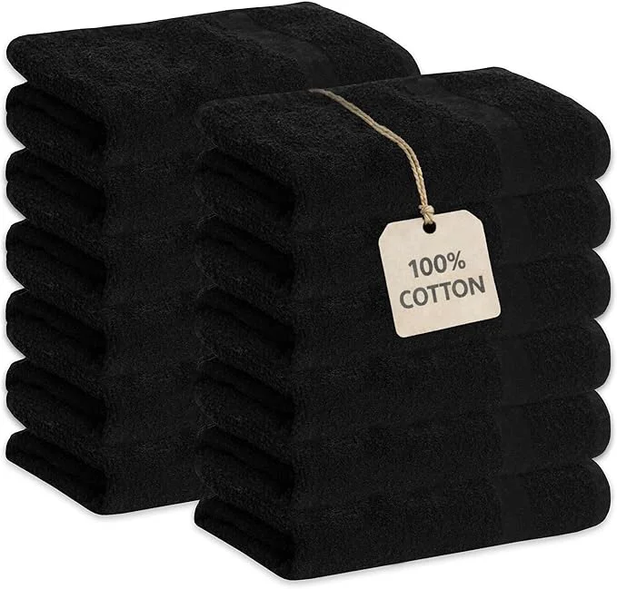 Verified GREEN LIFESTYLE Black Bleach Proof Towels Bulk Sets Cotton 16' X 25' Convenient