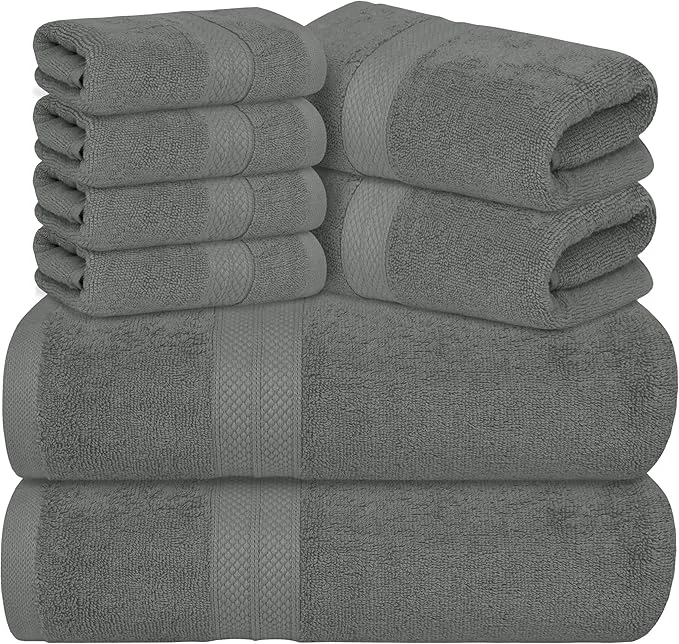 Green Avalon Towels Luxury 8 Piece Grey Towels Set 2 Bath Towels 2 Hand Towels and Pure