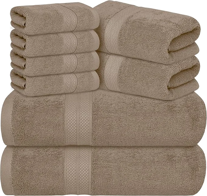 Professional Avalon Towels Luxury 8 Piece Beige Towels Set 2 Bath Towels 2 Hand Towels and Natural