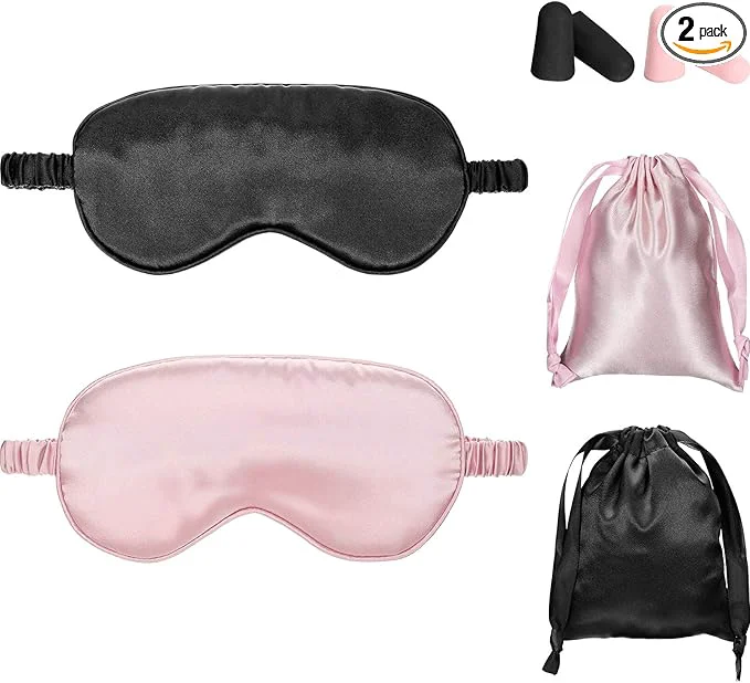 Quality Silk Satin Sleeping Mask Eye Mask Set Include 2 Blindfold Eyeshade Elastic Luxury
