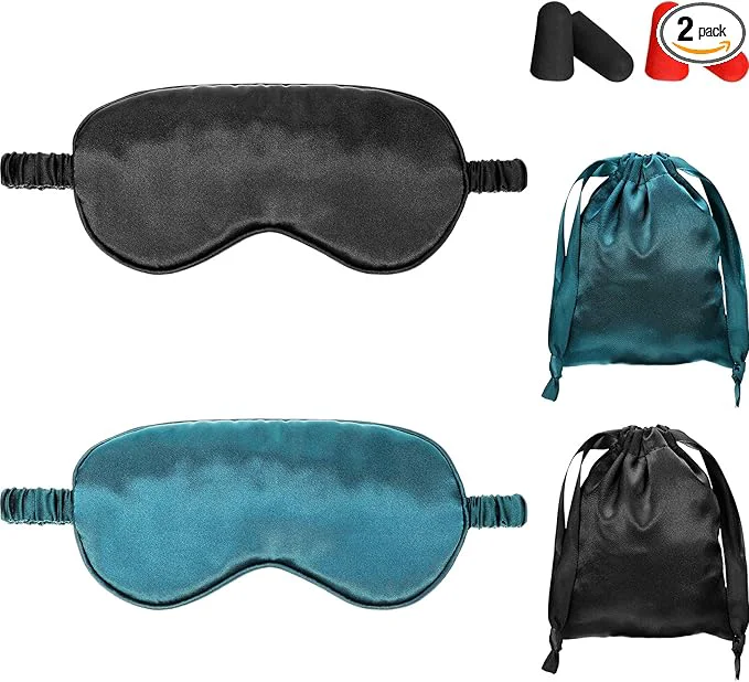 Soft Silk Satin Sleeping Mask Eye Mask Set Include 2 Blindfold Eyeshade Elastic Premium Material