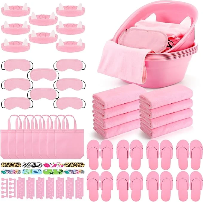 World-Class Jeyiour 72 Pcs Foot Spa Set for Girls Include Foot Tub Washbasin Hand Towels Environmentally Friendly