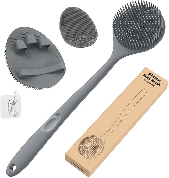 Lightweight Manmihealth Silicone Back Scrubber Shower Face Brush Set Gentle-Cleaning Eco-Friendly