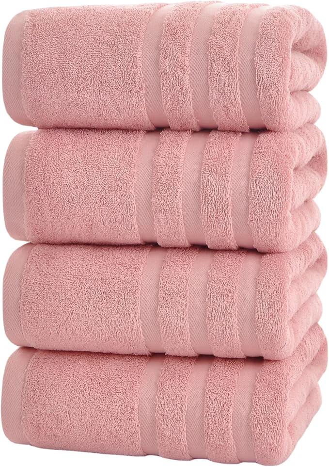 Green Bath Towels 4 Pack 30 x 60 Inches Large Cotton Towels Comfortable Sustainable