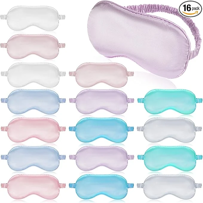 Exclusive 16 Pcs Satin Silk Eye Mask Blackout Sleeping Blindfolds Bulk Smooth Sleep Mask Specialty