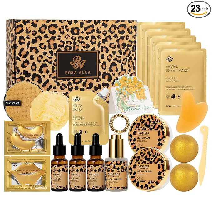 Relaxed 23 Pcs Mother's Day Gift for Mom Leopard Skin Care Set for Women Bath and Sophisticated