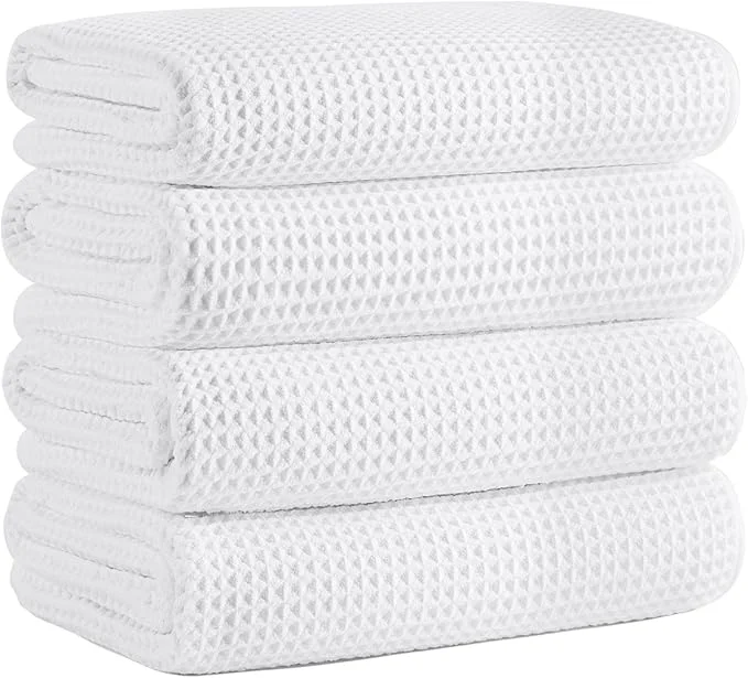Durable Microfiber Waffle Bath Towels 4 Pieces Fast Drying Lint 430 GSM Soft