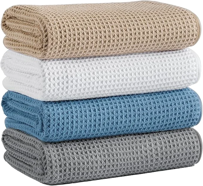 High-Grade Microfiber Waffle Bath Towels 4 Pieces Fast Drying Lint 430 GSM Trendy