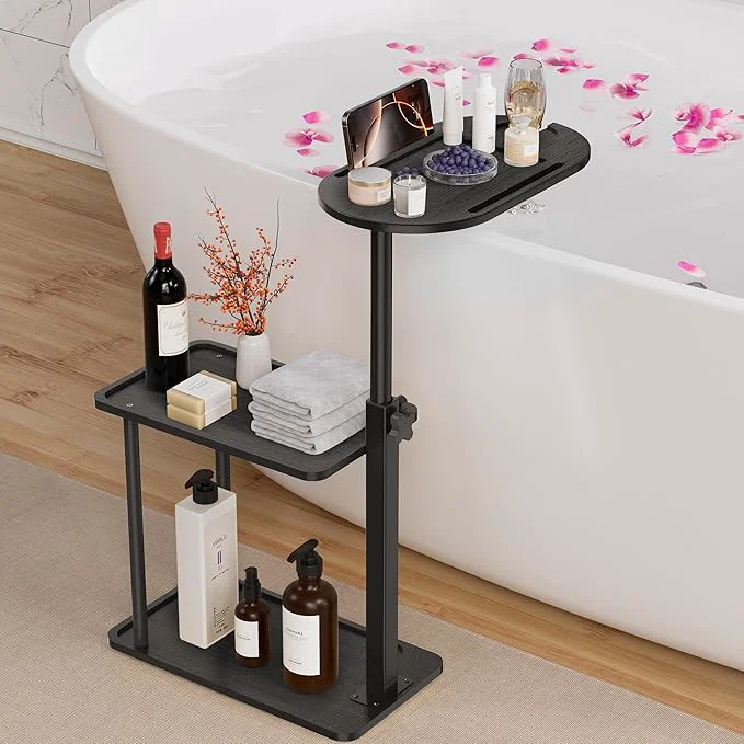 Environmentally Friendly Bathtub Tray Table standing Bath Side Table Tub Tray Caddy 3 Layer Bamboo Recyclable
