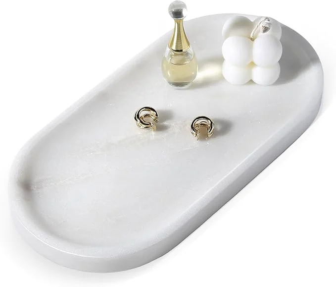 Contemporary Koville African Natural White Marble Decorative Tray Catchall Tray High-End