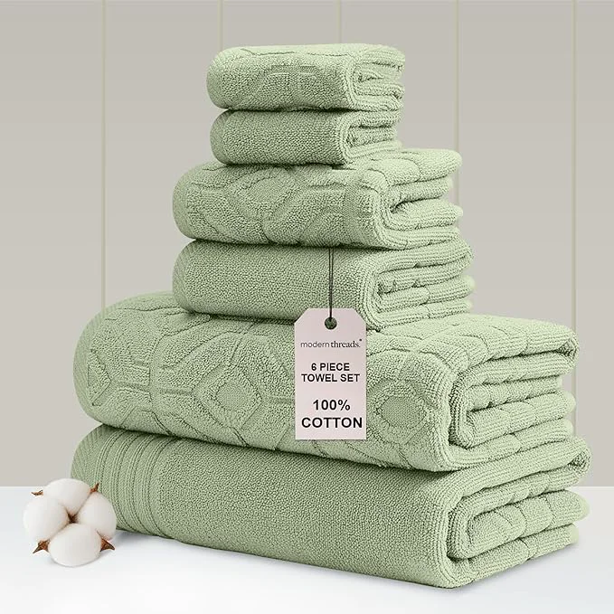 Specialty Modern Threads 6 Piece Cotton Bath Towel Set – Ultra Soft 550 GSM Towels – Verified